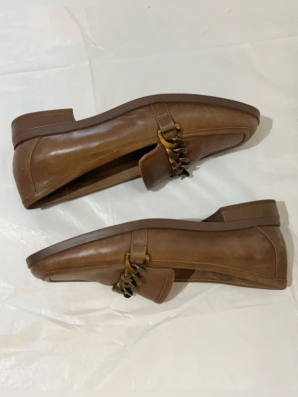 Vionic Brown Leather Chain-Trim Loafers US SIZE 9